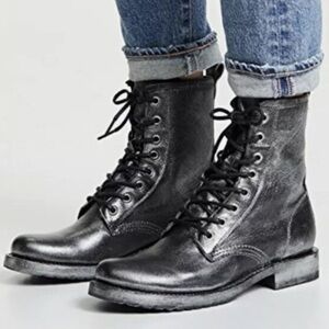 Frye Combat Metallic Leather Boots
